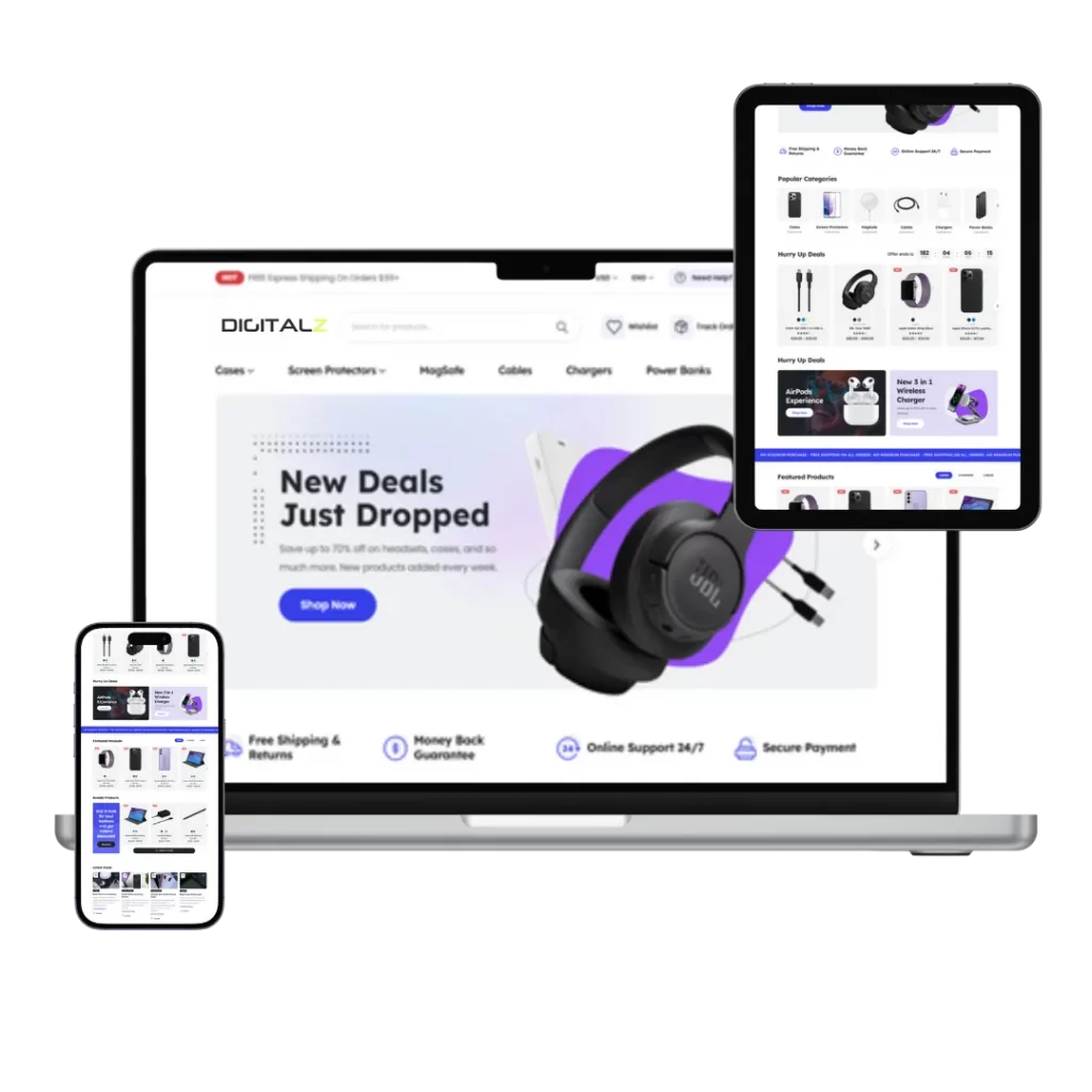 dispositovos celular notebook e tablet com uma loja virtual na tela