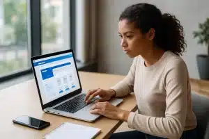 Profissional desenvolvendo um site de vendas em 2025 em um notebook