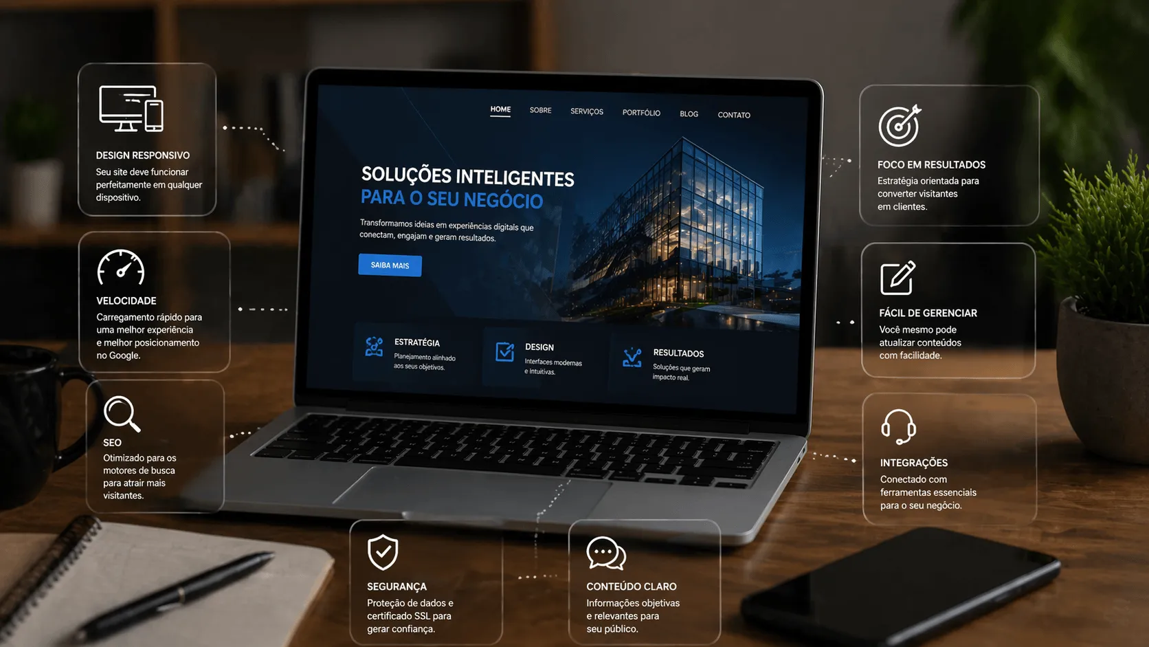 elementos essenciais de um site profissional design seo velocidade