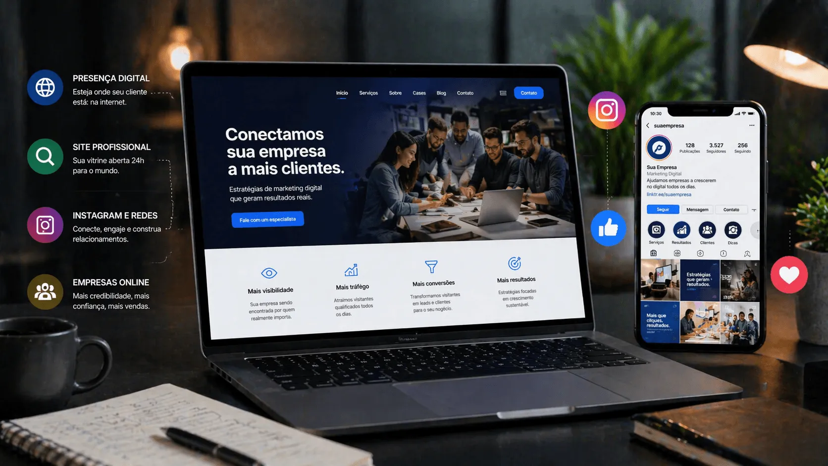 comparação entre site profissional e instagram para empresas marketing digital